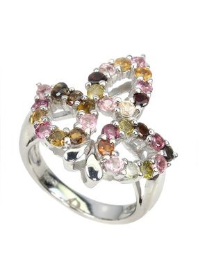Natural Multi colored Tourmaline 2.5mm round in 925 Sterling Silver Ring Size 8